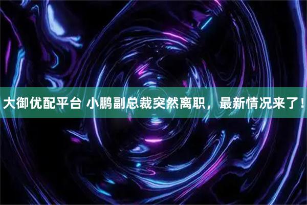 大御优配平台 小鹏副总裁突然离职，最新情况来了！